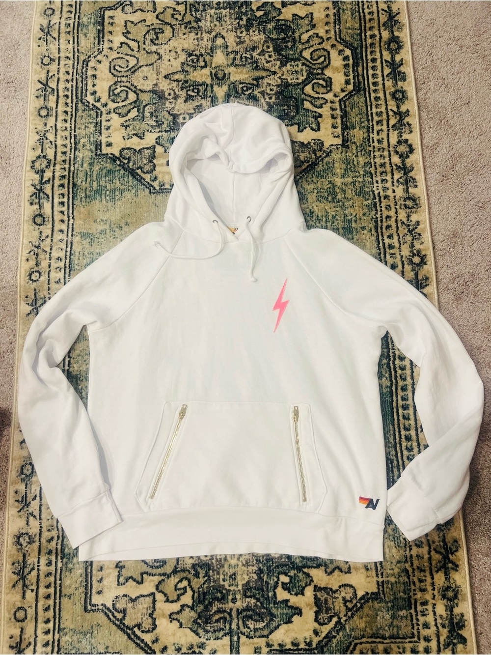Aviator Nation white hoodie with pink bolt size xl
